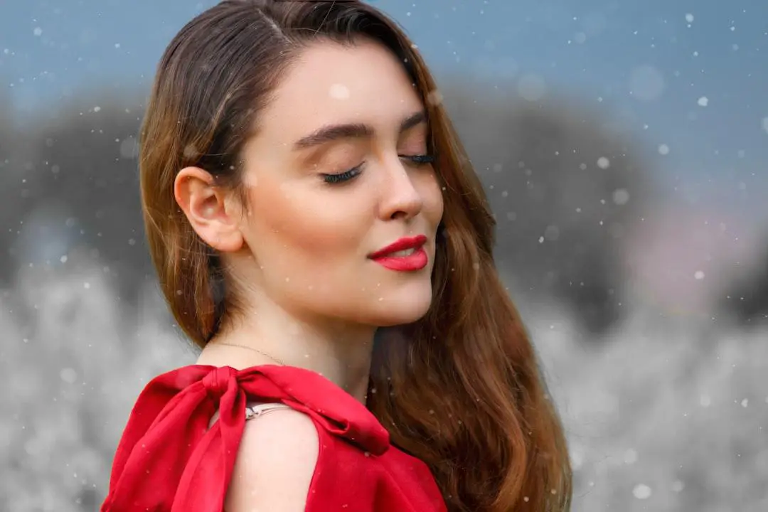 blonde girl in red 2